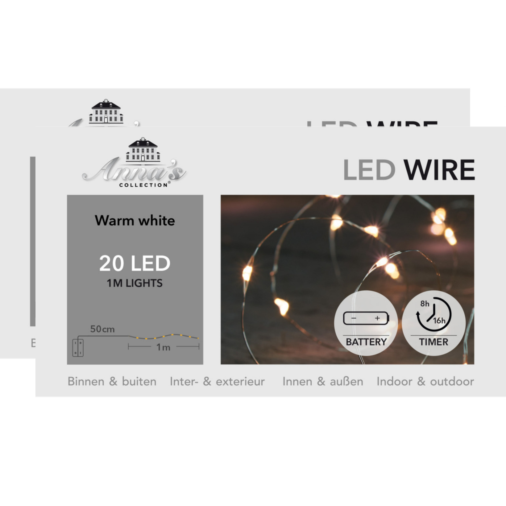 Draadverlichting lichtsnoeren - 2x st- zilver- 20 leds- warm wit - 100 cm -