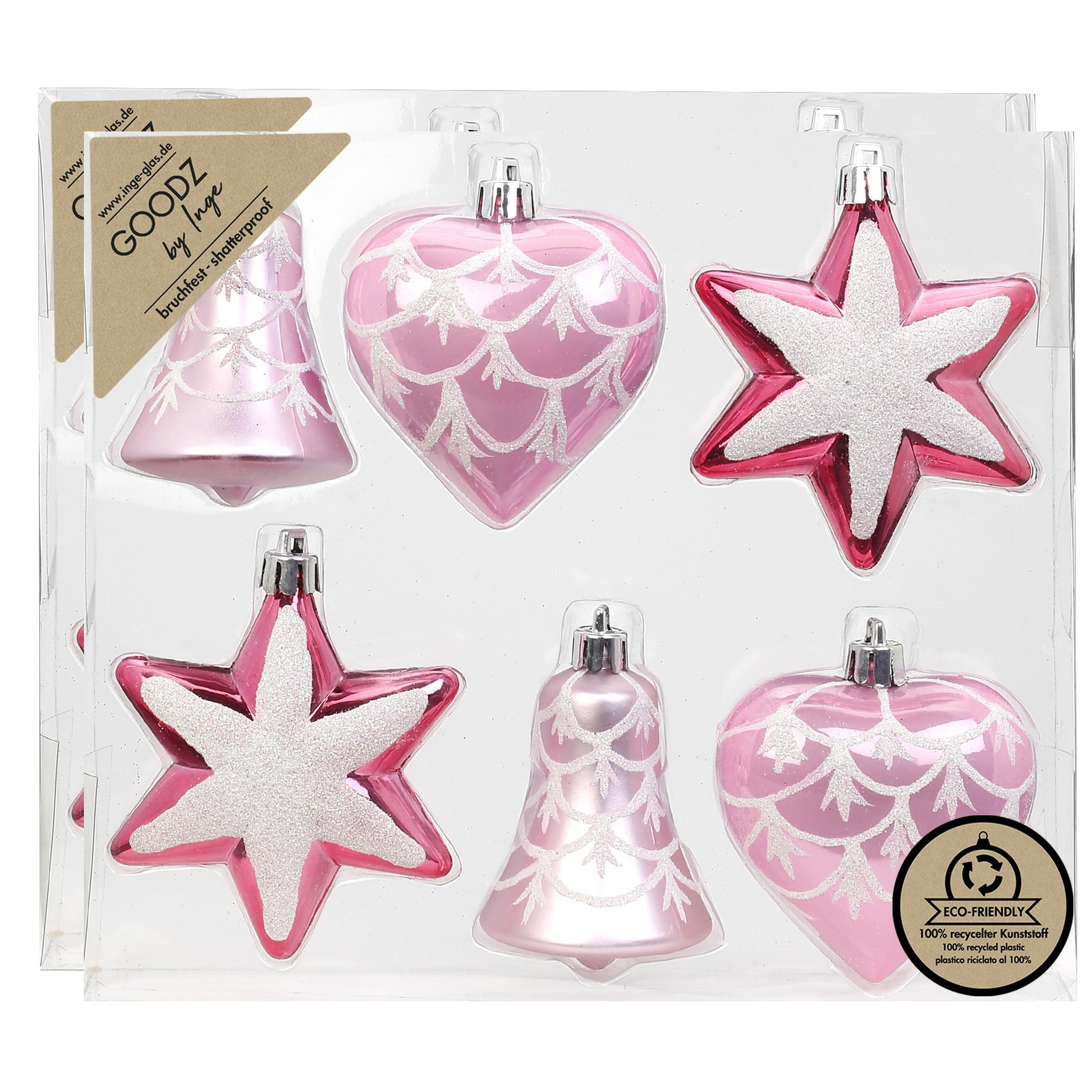 Kersthangers/kerstballen figuurtjes - 12x st - roze - 9 cm -kunststof -