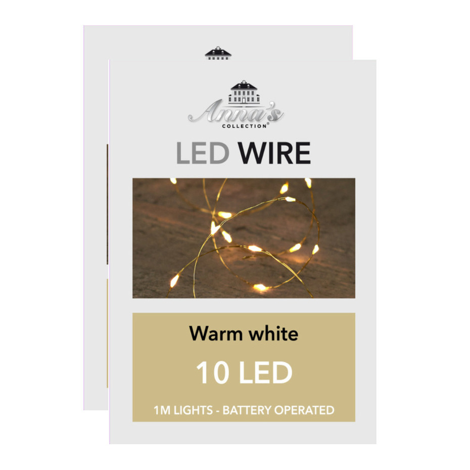 Draadverlichting lichtsnoeren - 2x st - goud- warm wit - batterij - 100 cm -