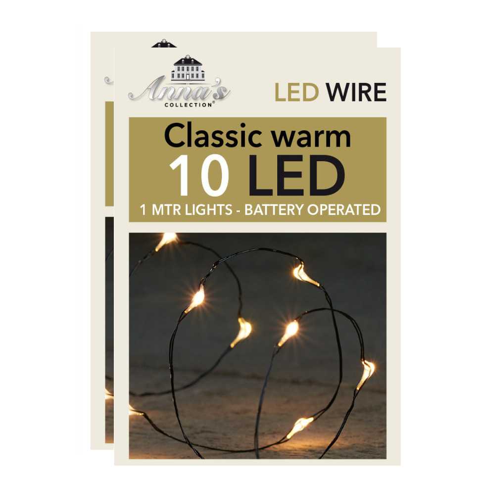 Draadverlichting lichtsnoeren - 2x st - zwart- warm wit - batterij - 100 cm -