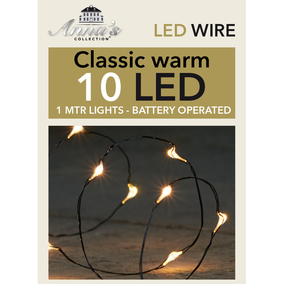 Draadverlichting - zwart- 10 led lampjes - warm wit - batterij - 100 cm -