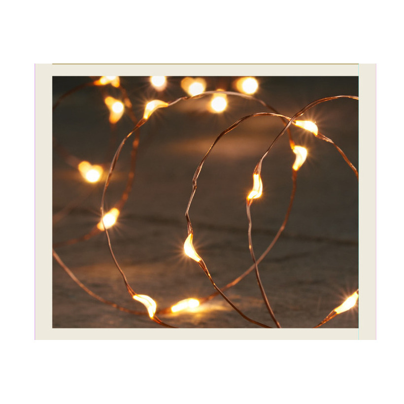 Draadverlichting - koper- 10 led lampjes - warm wit - batterij - 100 cm -