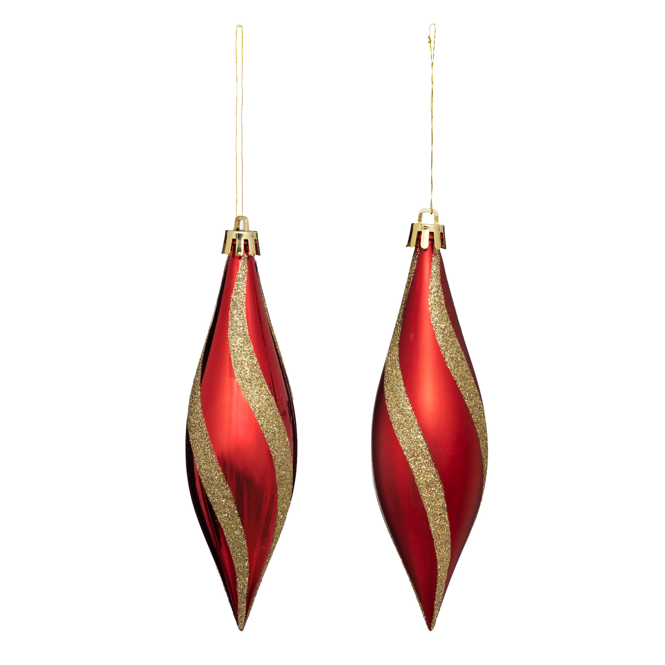 Kersthangers - druppels - 4x stuks - kunststof - rood/goud -15 cm -