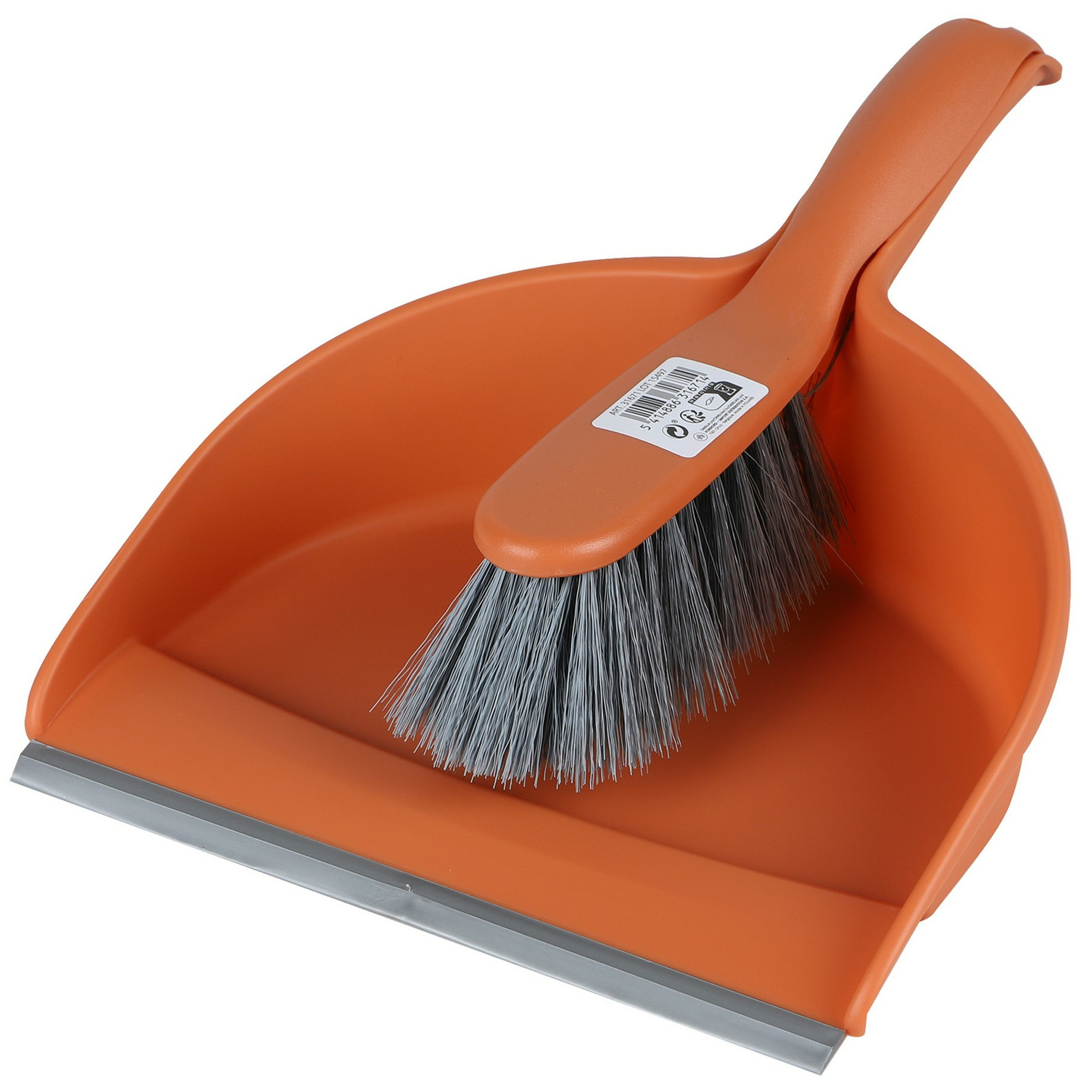 Stoffer en blik set - oranje - zachte borstel - kunststof - 32 x 22 cm -