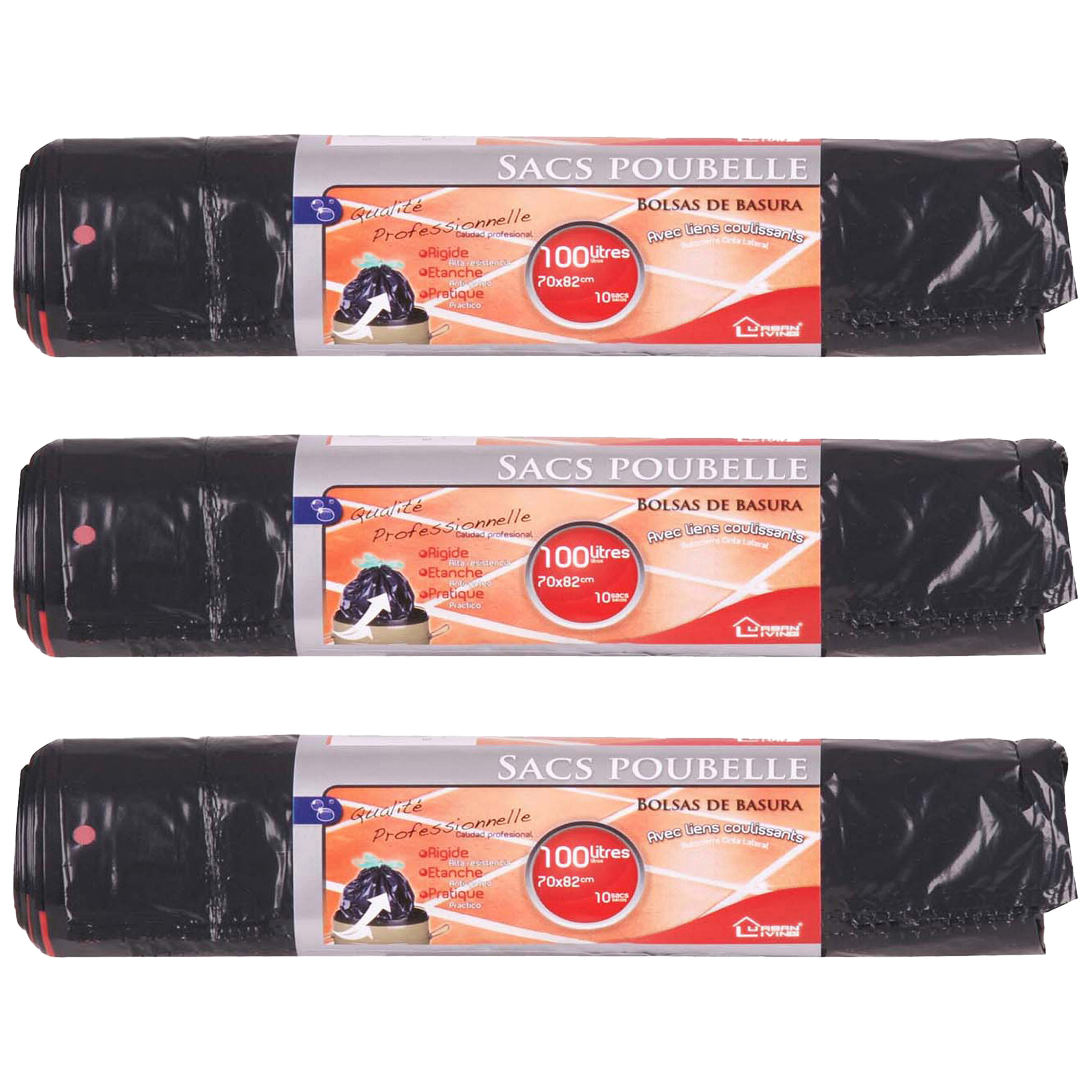 Afvalzakken/vuilniszakken - 30x - 100 liter - zwart - trekbandsluiting -