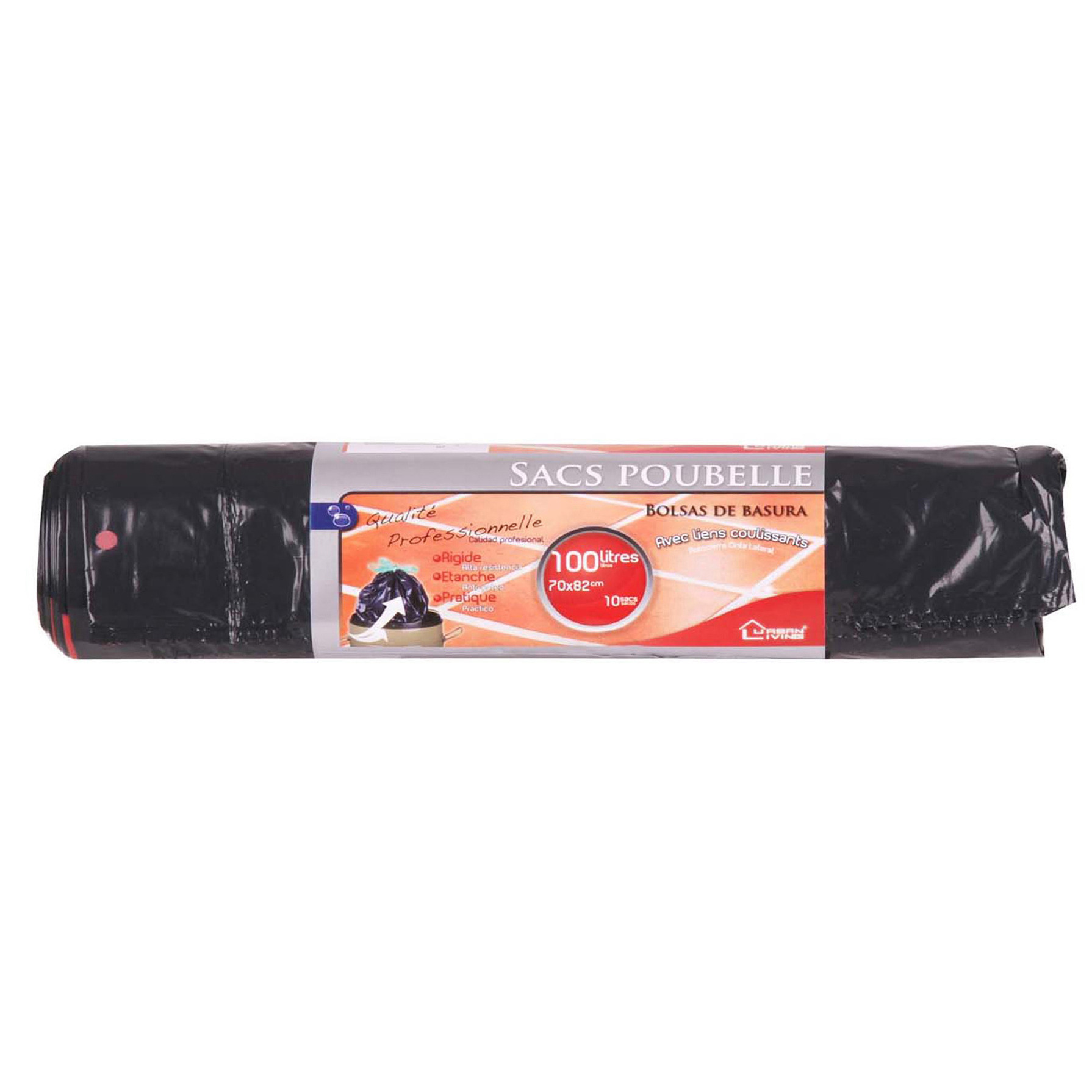 Afvalzakken/vuilniszakken - 10x - 100 liter - zwart - trekbandsluiting -