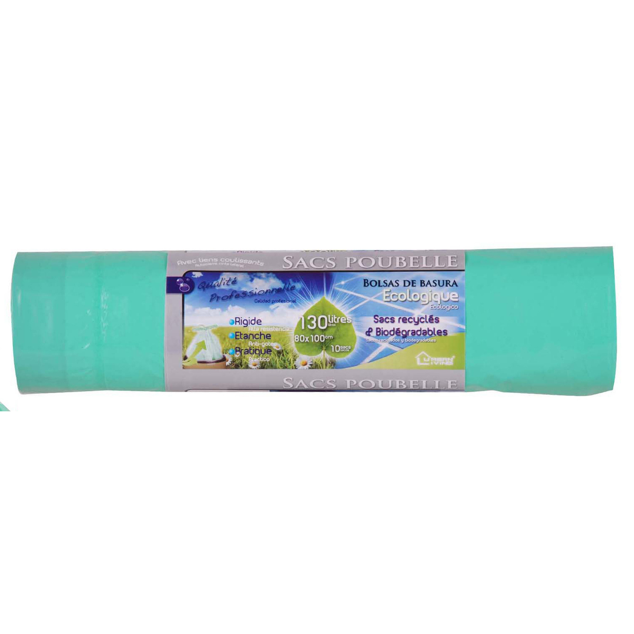 Afvalzakken/vuilniszakken/containerzakken eco - 10x - 130 liter - groen - trekbandsluiting -