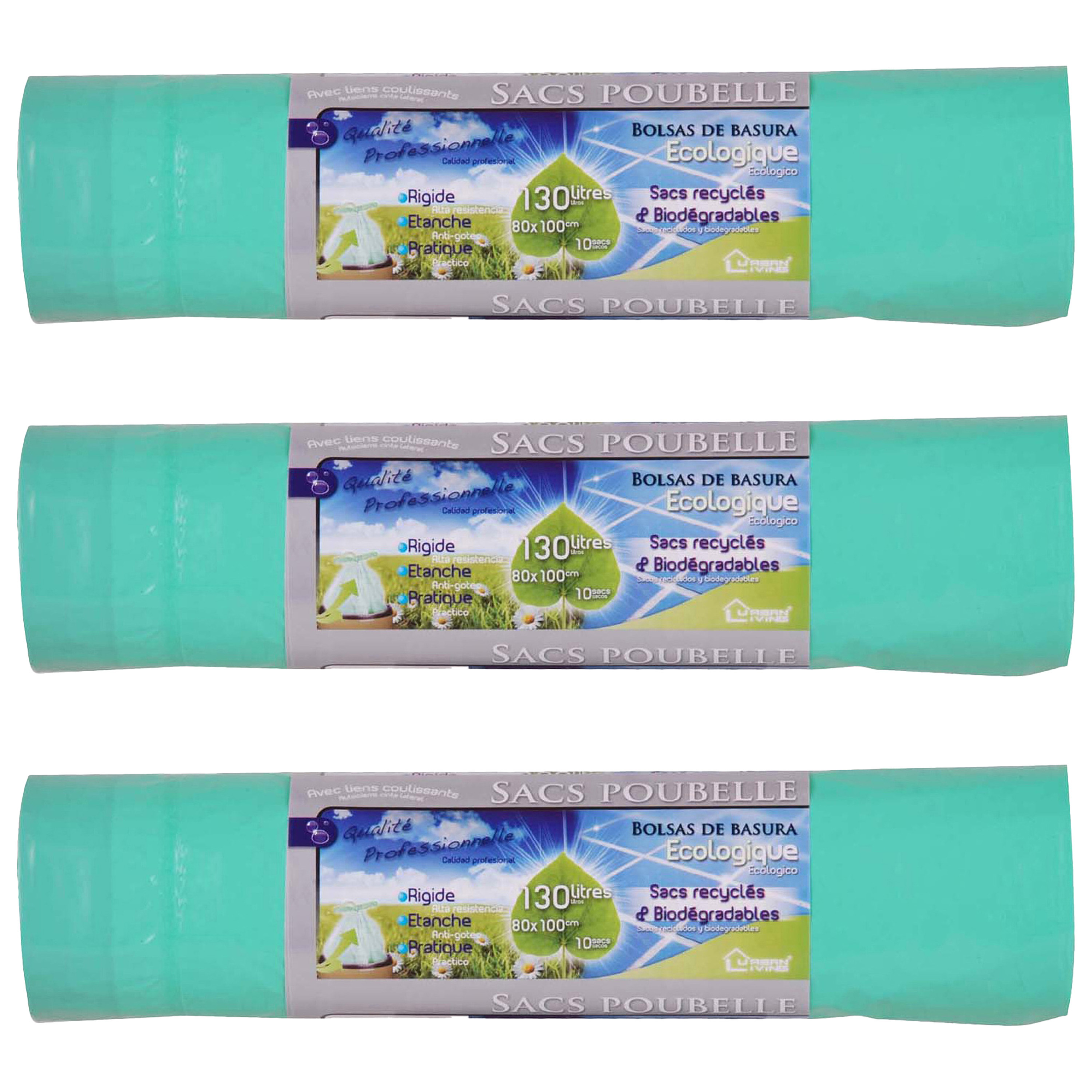 Afvalzakken/vuilniszakken/containerzakken eco - 30x - 130 liter - groen - trekbandsluiting -