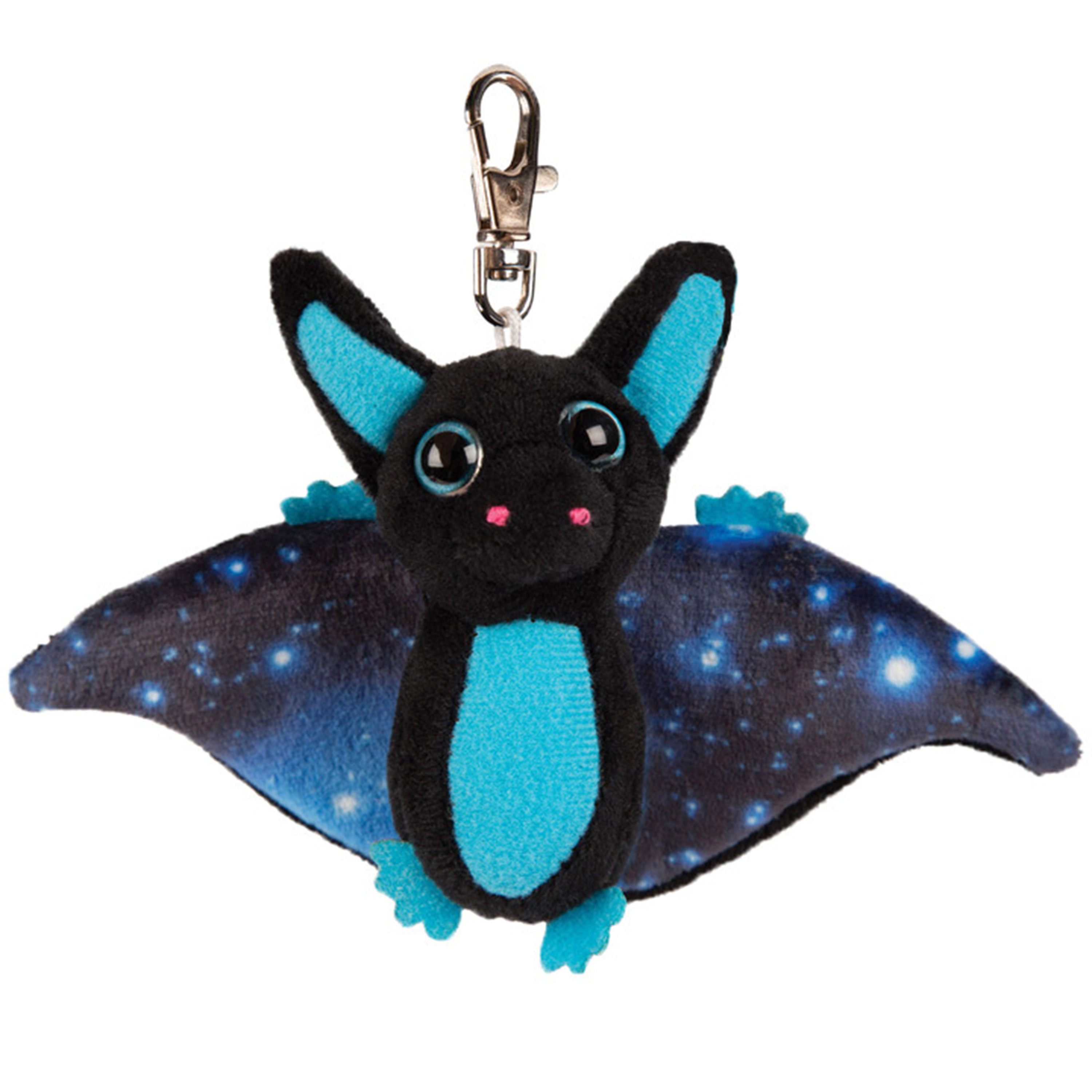 Pluche knuffeldier vleermuis - zwart/blauw - 9 cm - sleutelhanger -