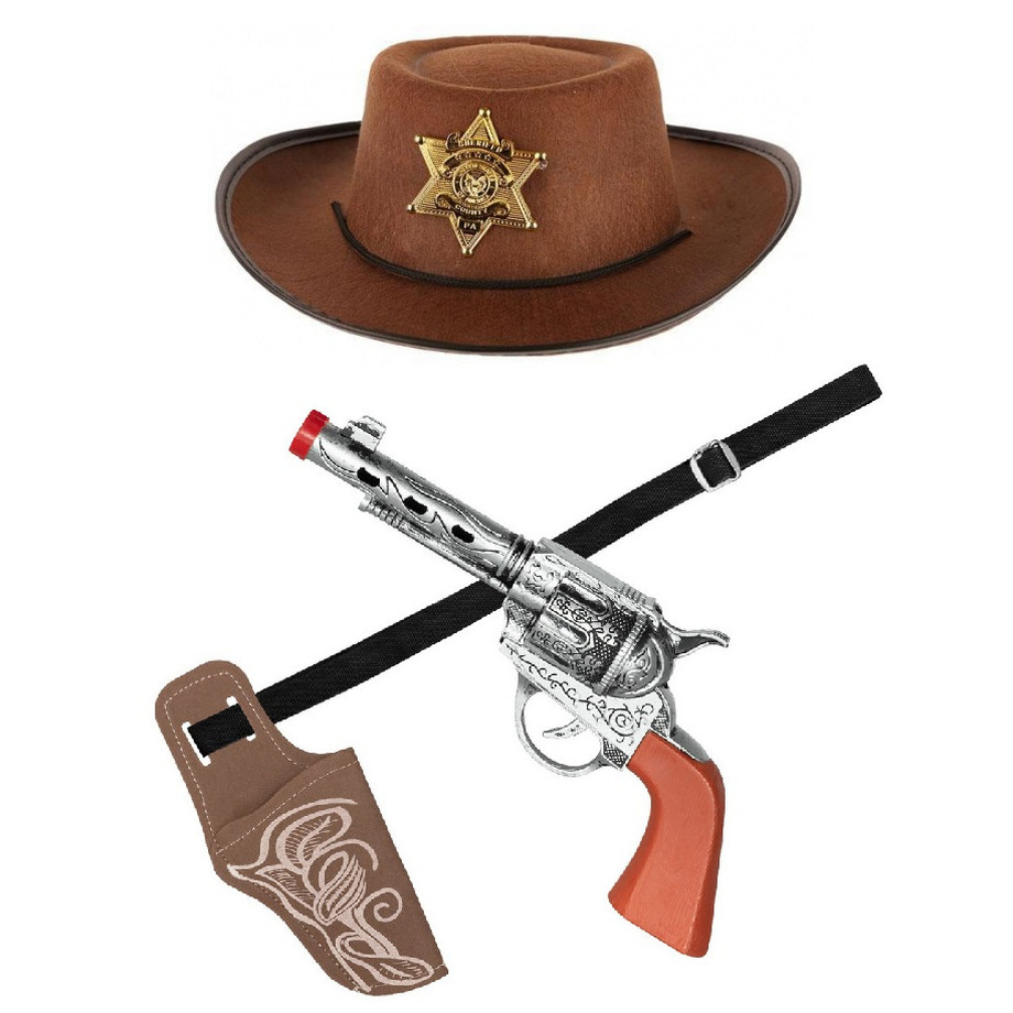 Verkleed cowboy hoed/holster met een revolver voor kinderen - carnaval -