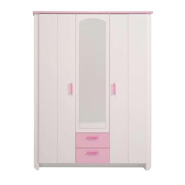 Kledingkast kast Kiki - wit/roze 181x136x56 cm - Leen Bakker