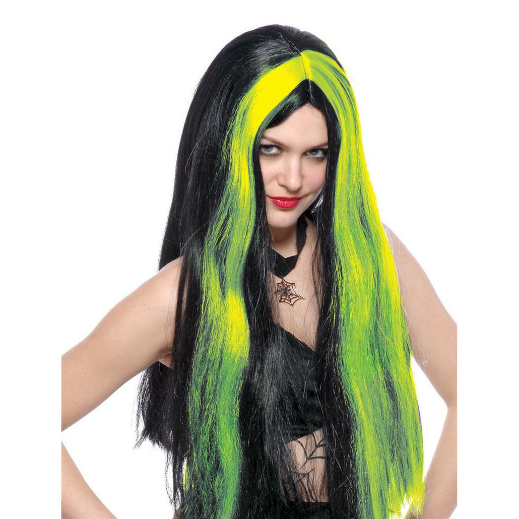 Funny Fashion Heksenpruik lang haar - zwart/groen - dames - Halloween -
