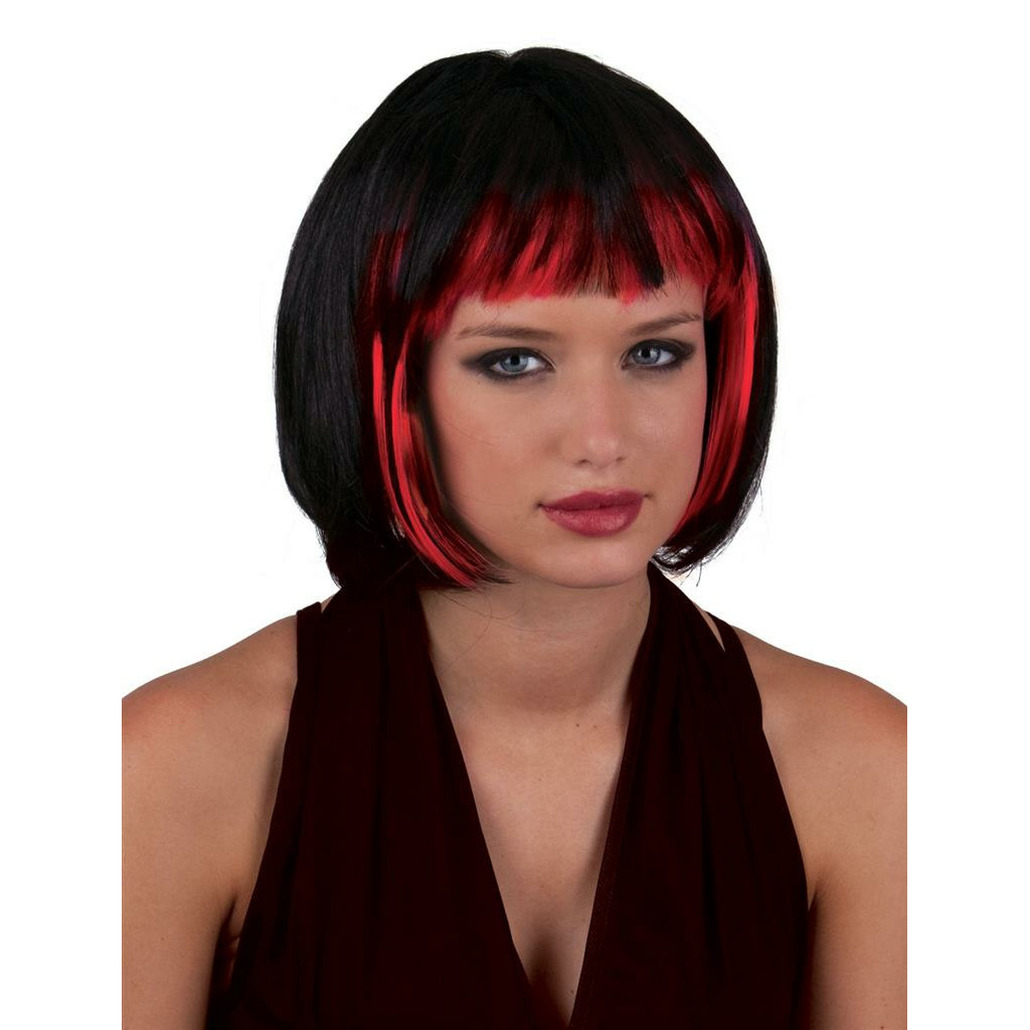 Funny Fashion Heksenpruik kort haar - zwart/rood - dames - Halloween -
