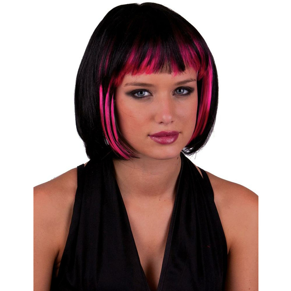 Funny Fashion Heksenpruik kort haar - zwart/roze - dames - Halloween -