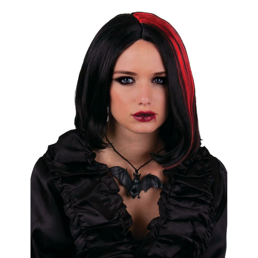 Funny Fashion Heksen/Vampier pruik kort haar - zwart/rood - dames - Halloween -