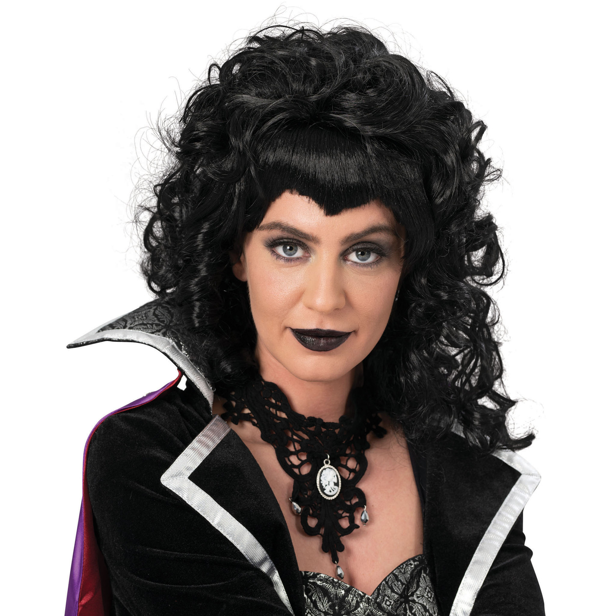 Funny Fashion Heksenpruik lang haar - zwart/krullen - damespruik - Halloween -