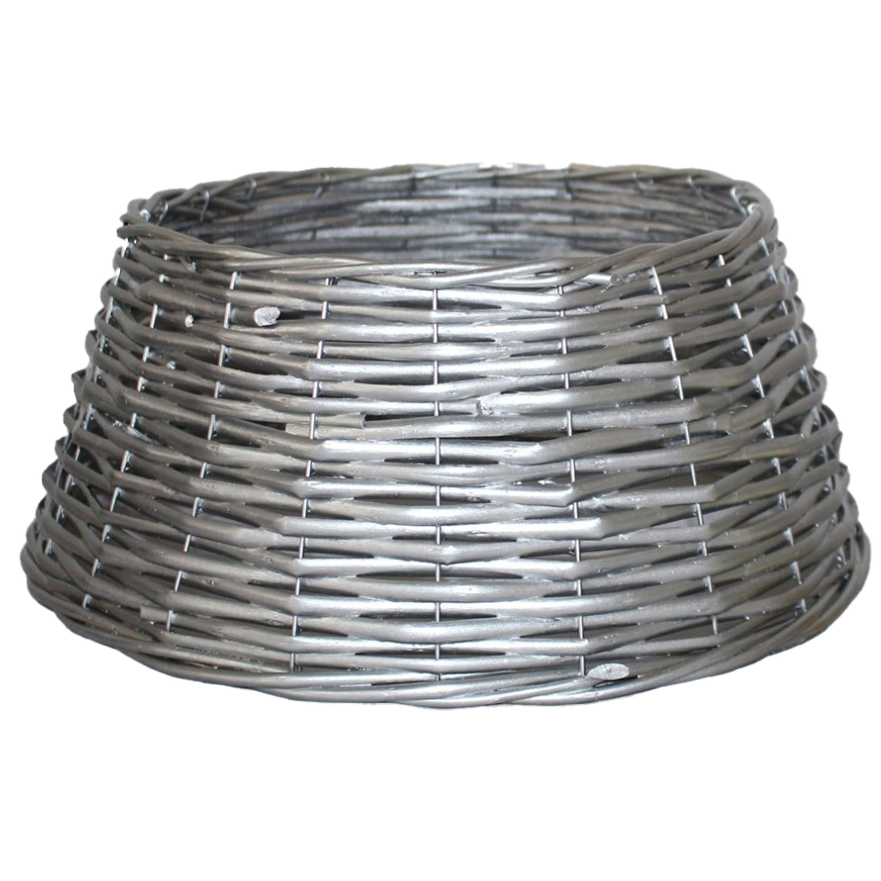 Kerstboomrok/kerstboommand zilver gevlochten D28 cm en H16 cm voor kerstboom van 120 cm -