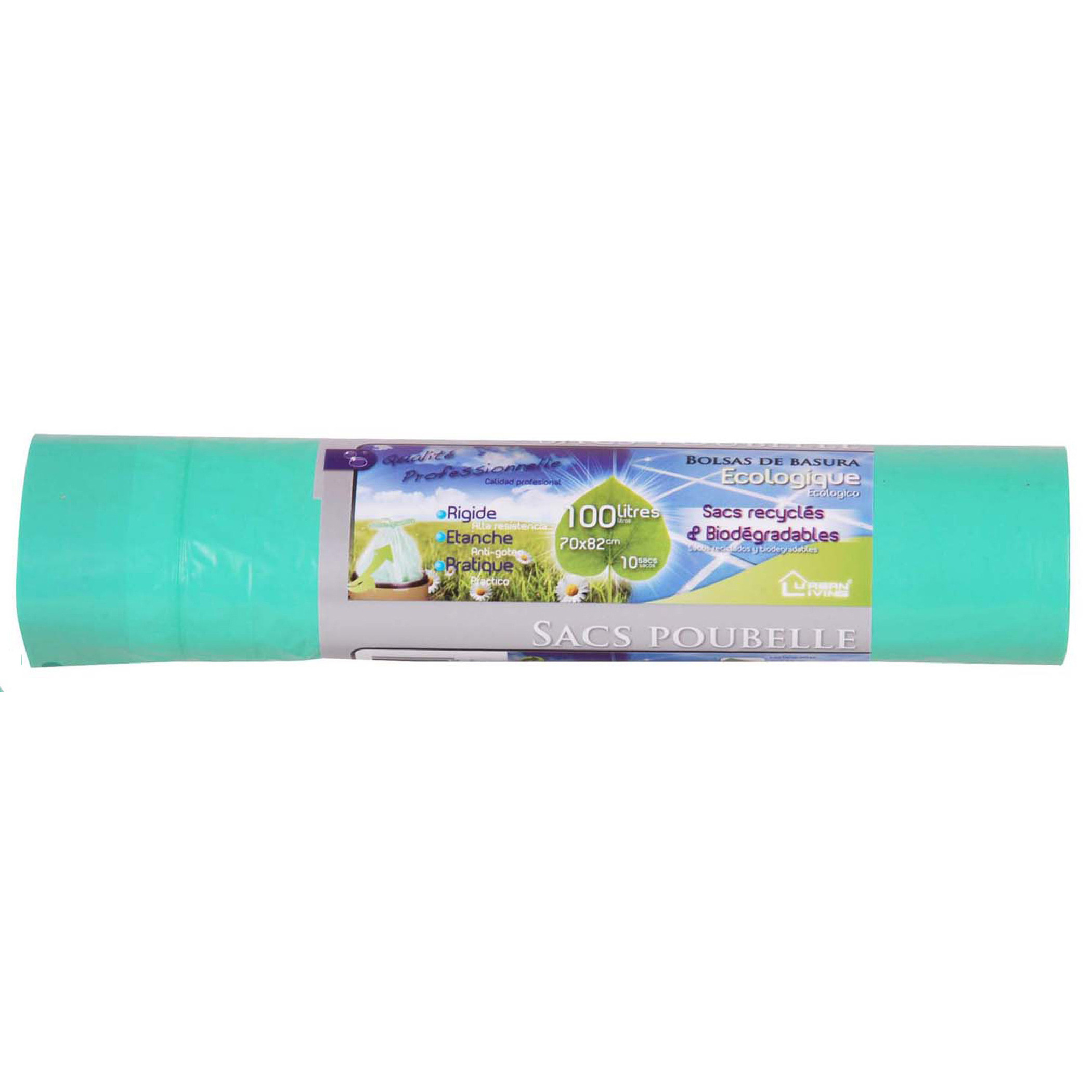 Afvalzakken/vuilniszakken bio - 10x - 100 liter - groen - trekbandsluiting -