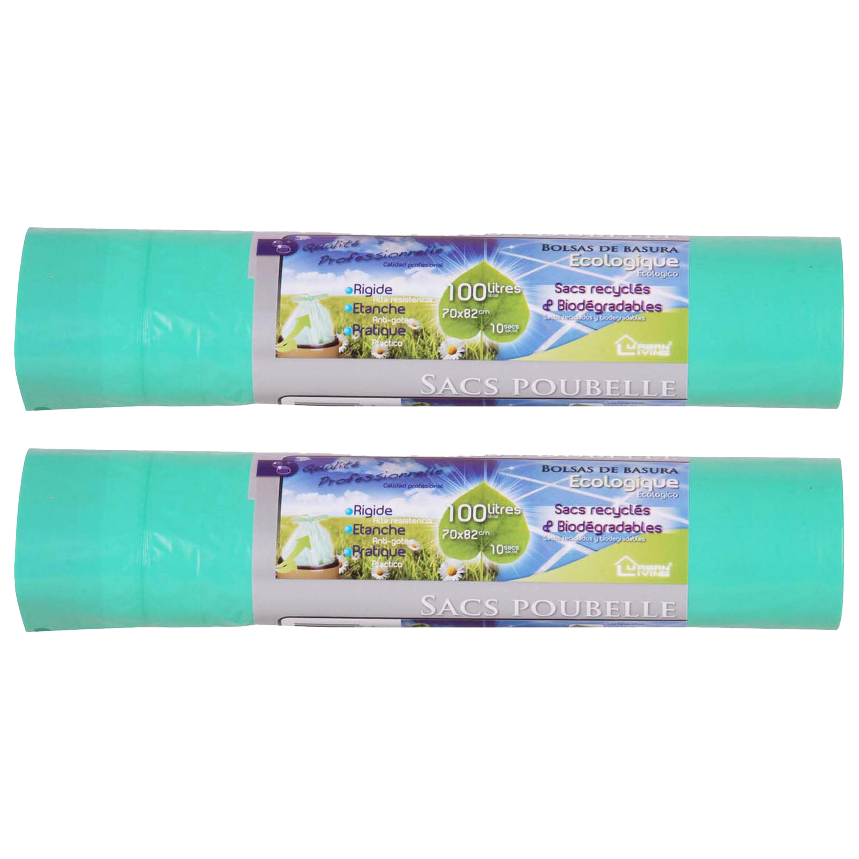 Afvalzakken/vuilniszakken bio - 20x - 100 liter - groen - trekbandsluiting -