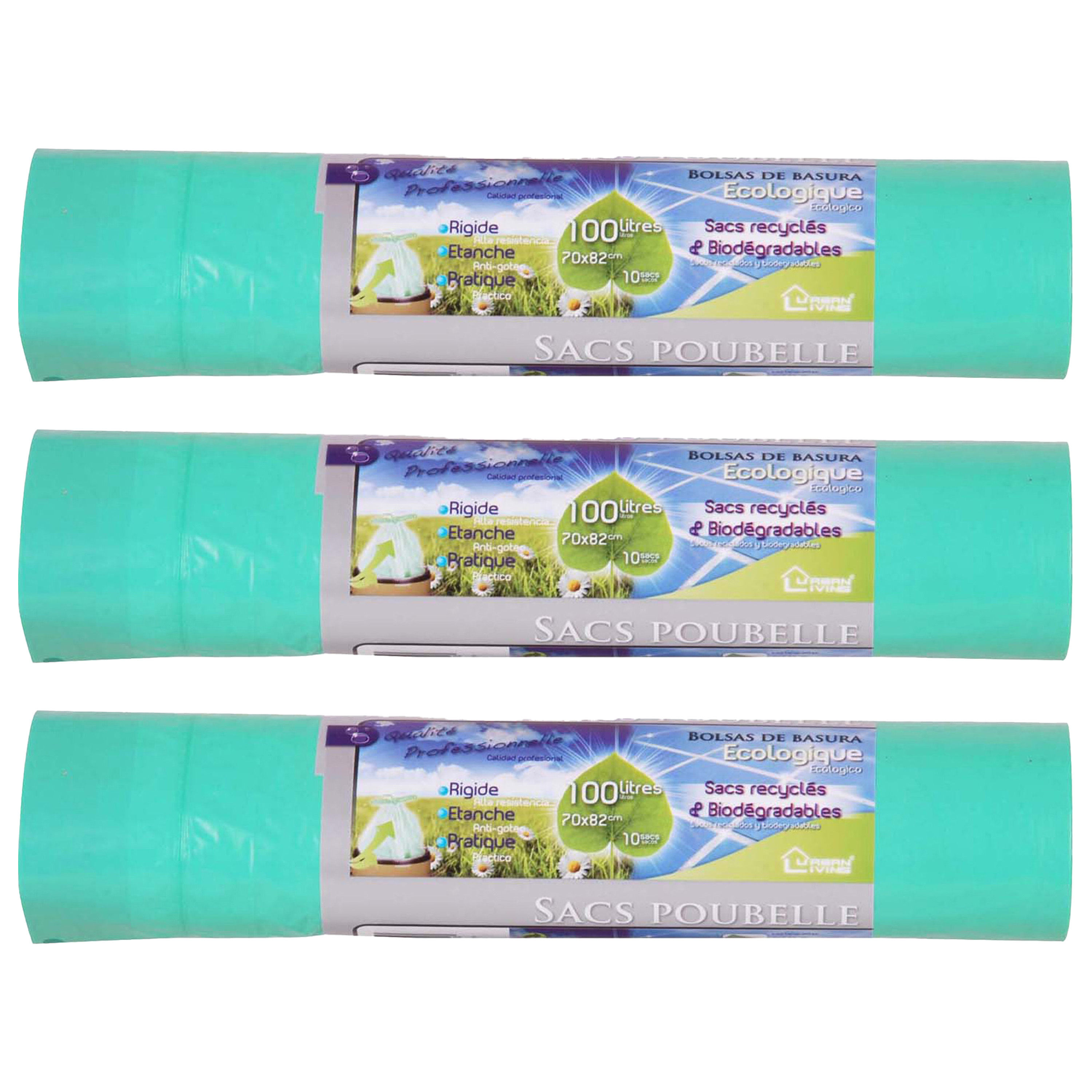 Afvalzakken/vuilniszakken bio - 30x - 100 liter - groen - trekbandsluiting -