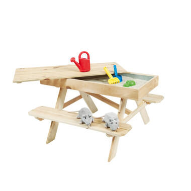 Outdoor Life kinderpicknicktafel met zandbak - blank - 55x96x94 - Leen Bakker