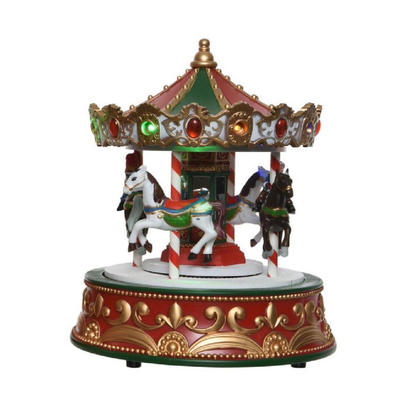 Kerstdorp draaimolen - draaiend - met licht en muziek - 21,5 cm - carrousel -