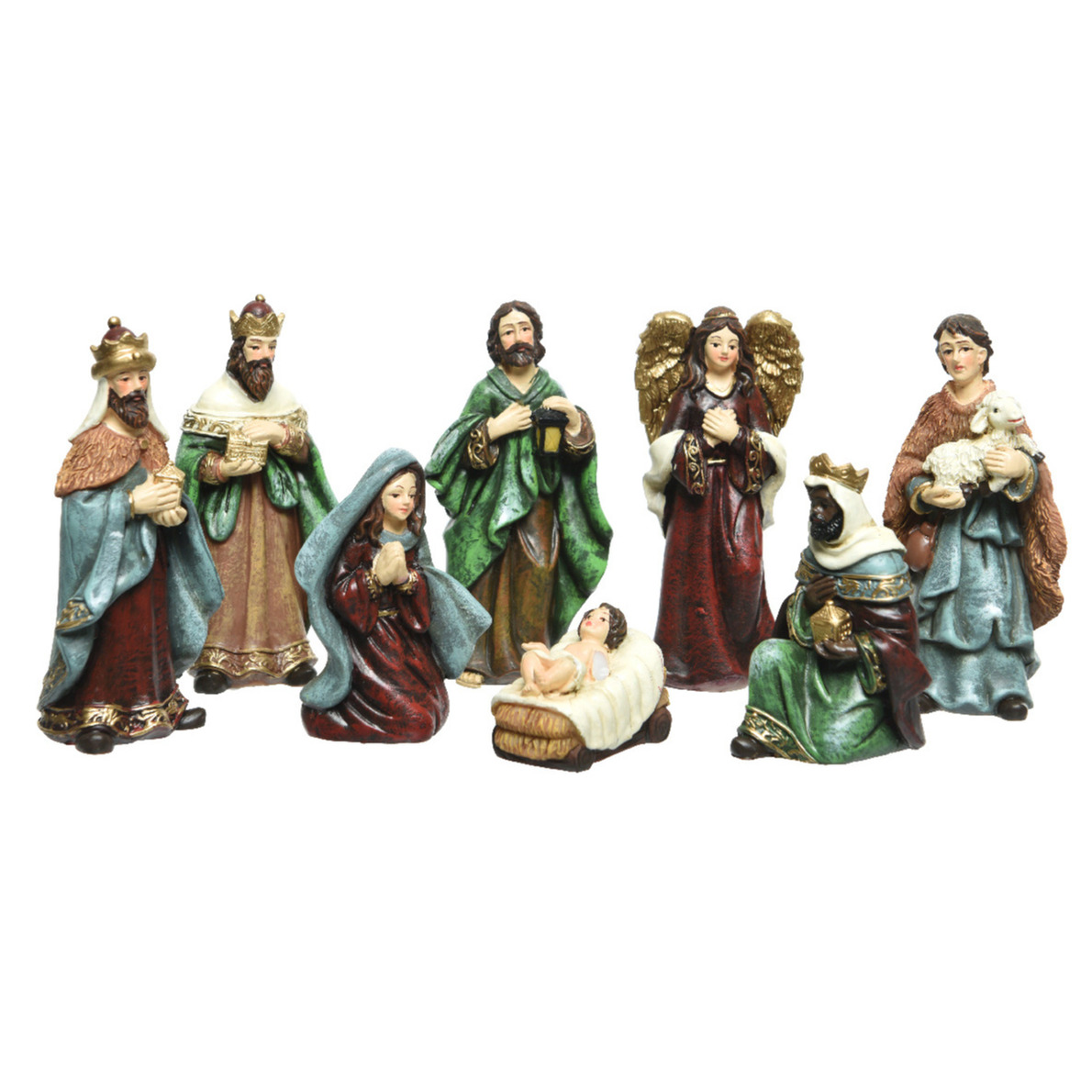 Kerststal beelden/kerstbeelden - Set 8x stuks - tot 9 cm - polyresin -