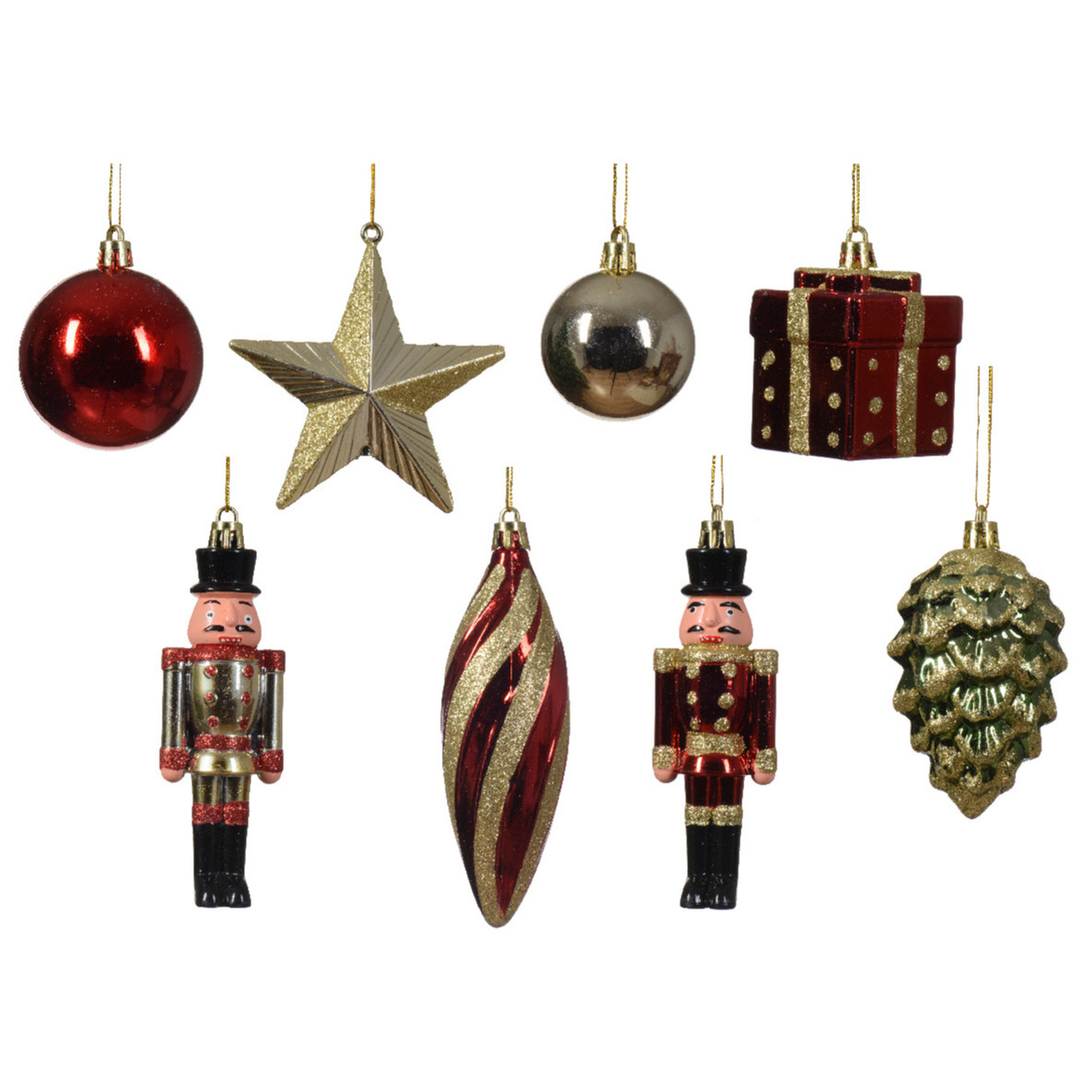Kersthangers - kerst figuurtjes - 20x - rood/goud - kunststof - 13 cm -