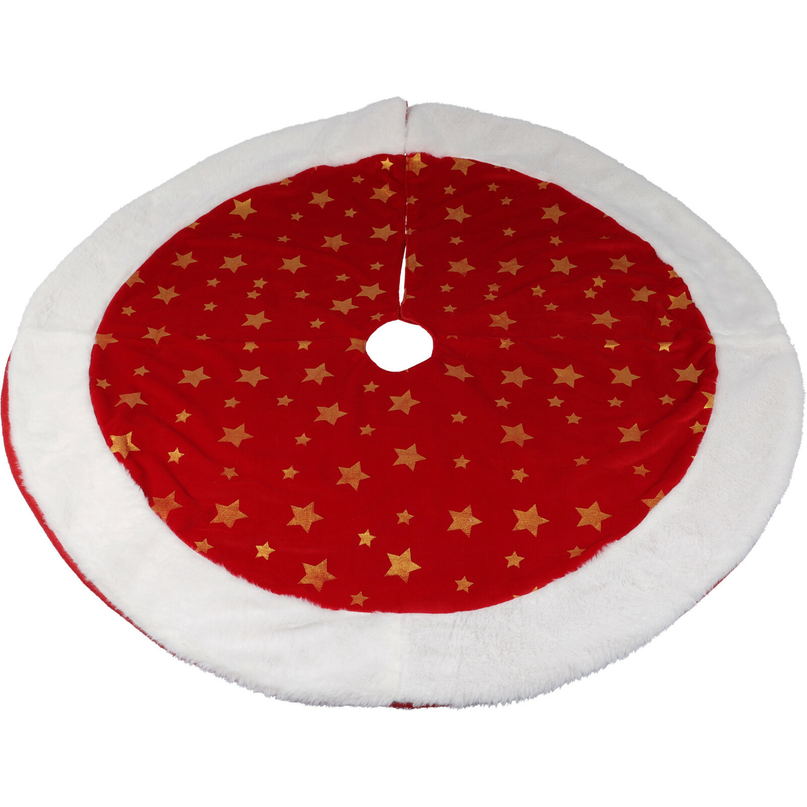 Kerstboomrok - velvet -rood met sterren - D90 cm - polyester -