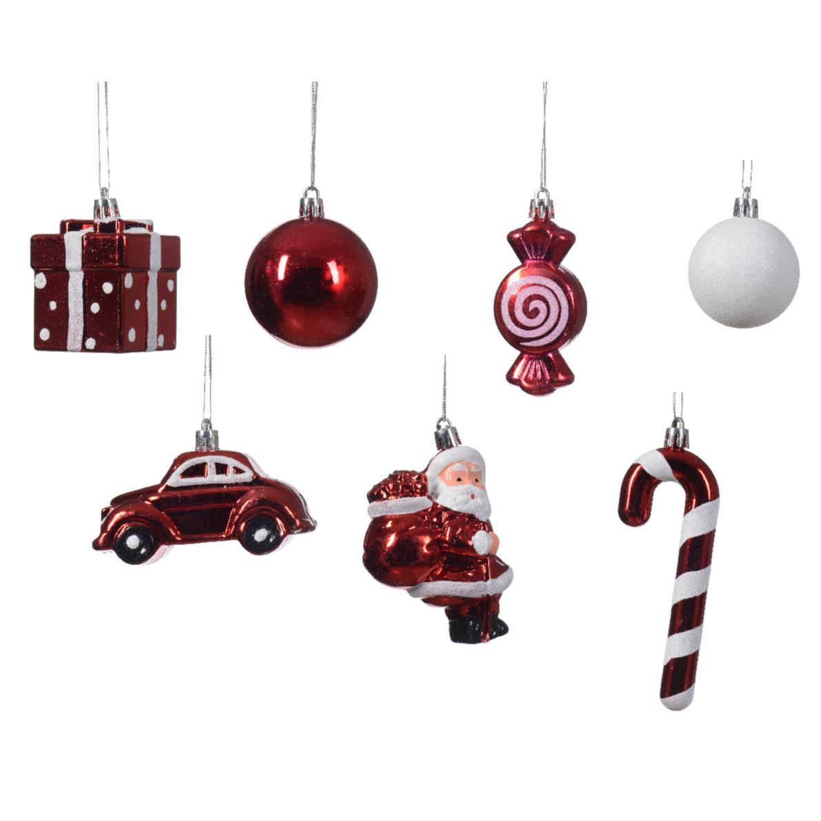 Kersthangers - kerst figuurtjes - 20x stuks - rood - kunststof - 9 cm -