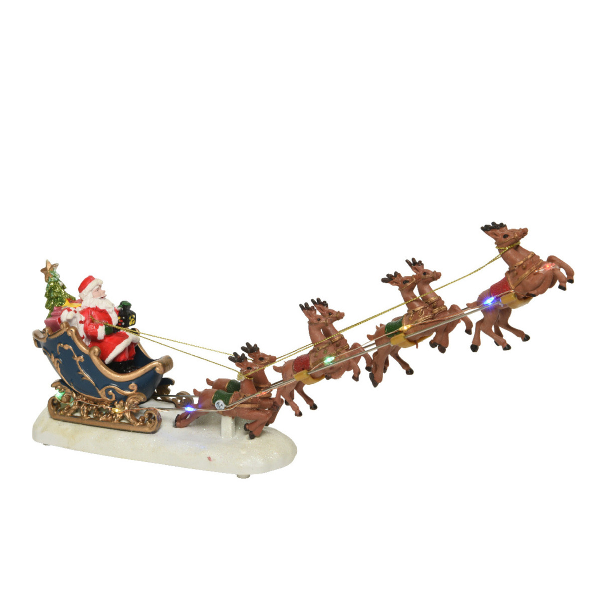 Kerstdorp figuur/kerstbeeldje - kerstman in slee - met verlichting - 33,5 x 14 cm -