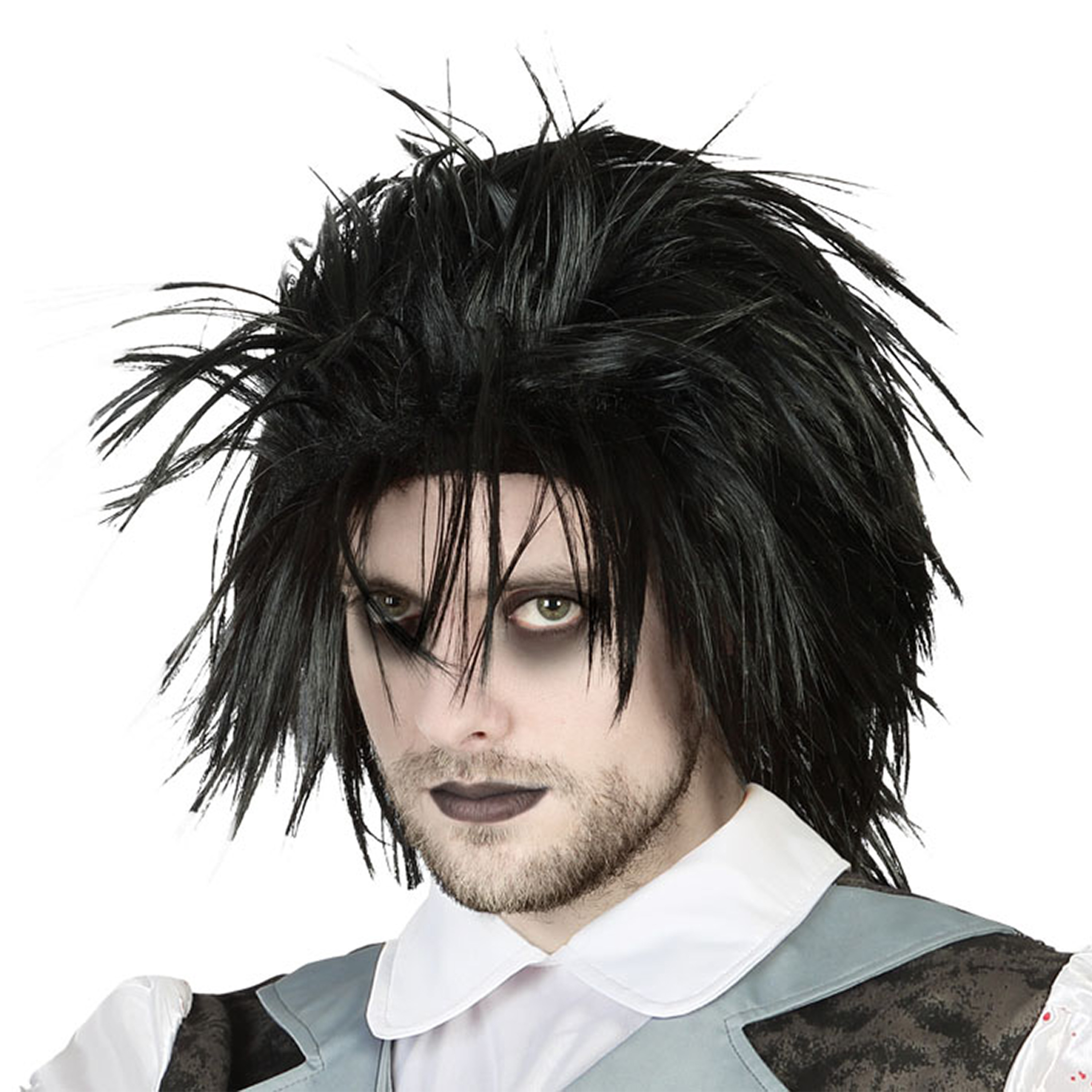 Atosa Halloween/carnaval verkleedpruik half lang haar - zwart - heren - Zombie/Rockstar -