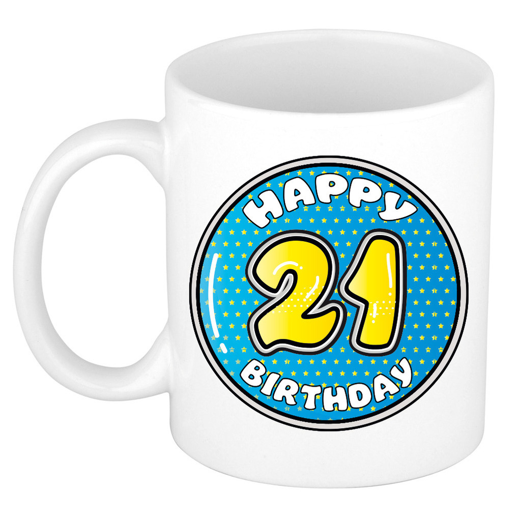 Verjaardag cadeau mok - 21 jaar - blauw - 300 ml - keramiek -