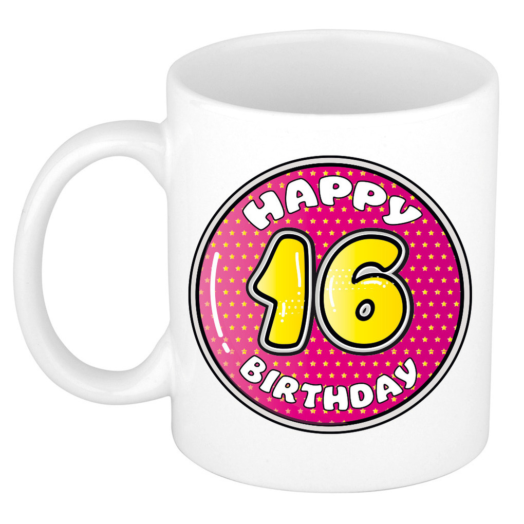 Verjaardag cadeau mok - 16 jaar - roze - 300 ml - keramiek -