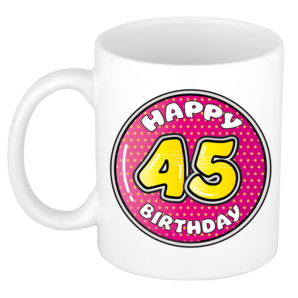 Verjaardag cadeau mok - 45 jaar - roze - 300 ml - keramiek -