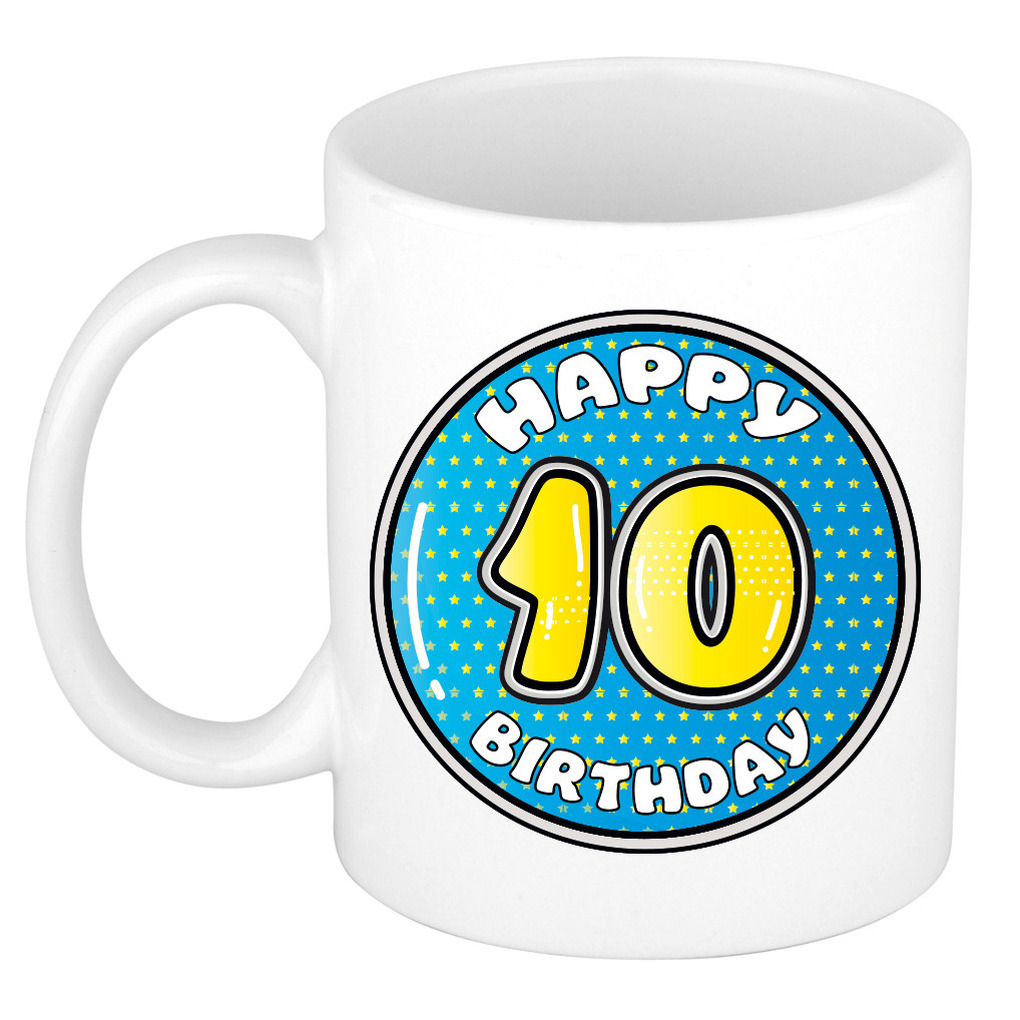 Verjaardag cadeau mok - 10 jaar - blauw - 300 ml - keramiek -