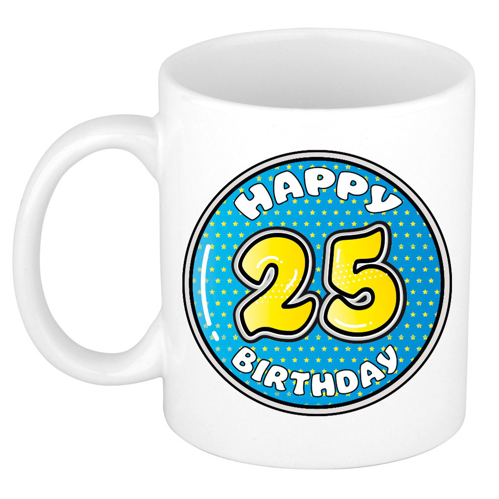 Verjaardag cadeau mok - 25 jaar - blauw - 300 ml - keramiek -