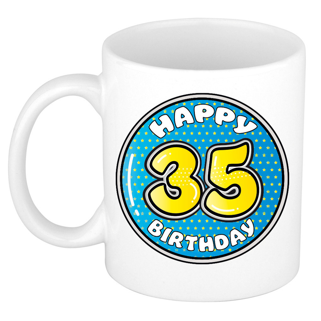 Verjaardag cadeau mok - 35 jaar - blauw - 300 ml - keramiek -