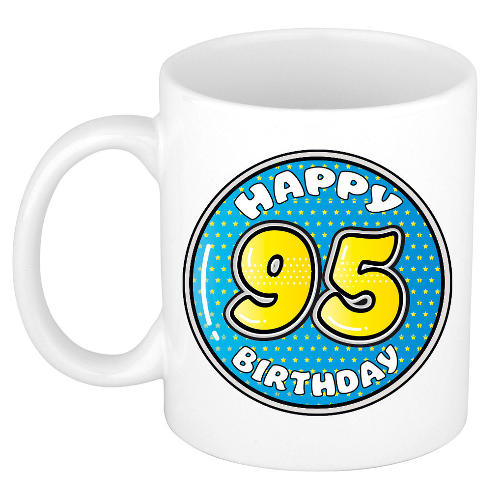 Verjaardag cadeau mok - 95 jaar - blauw - 300 ml - keramiek -
