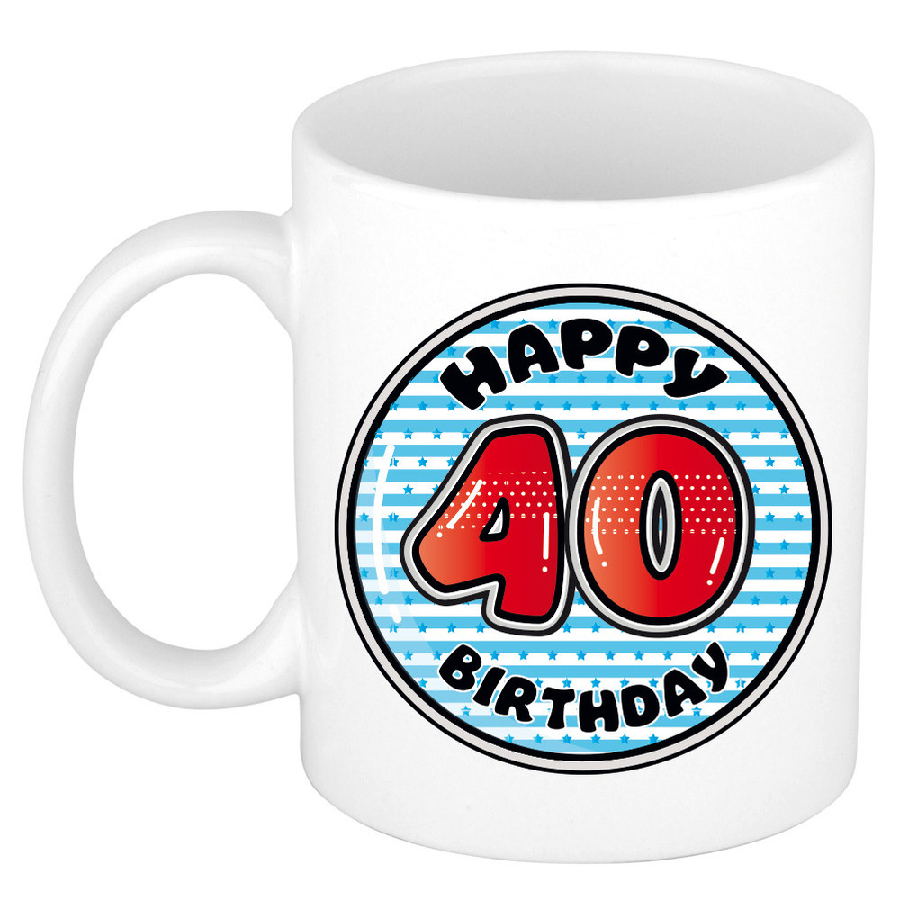 Verjaardag cadeau mok - 40 jaar - blauw - gestreept - 300 ml - keramiek -