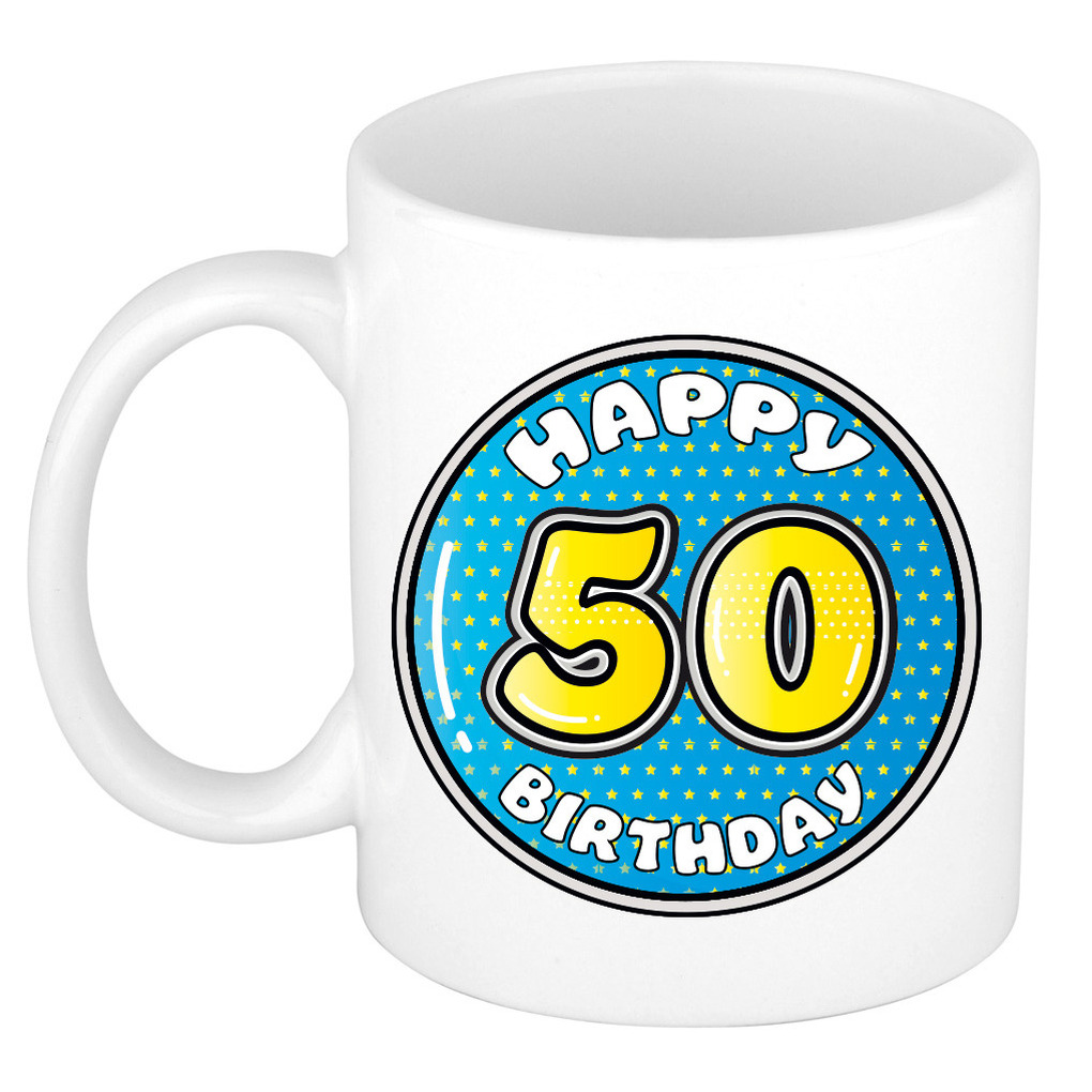Verjaardag cadeau mok - 50 jaar - blauw - 300 ml - keramiek - Abraham -