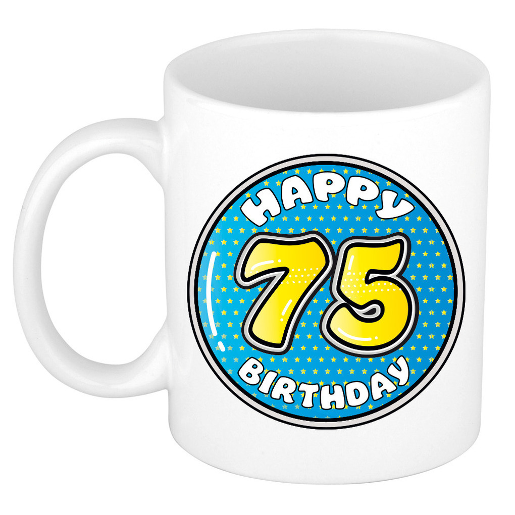 Verjaardag cadeau mok - 75 jaar - blauw - 300 ml - keramiek -