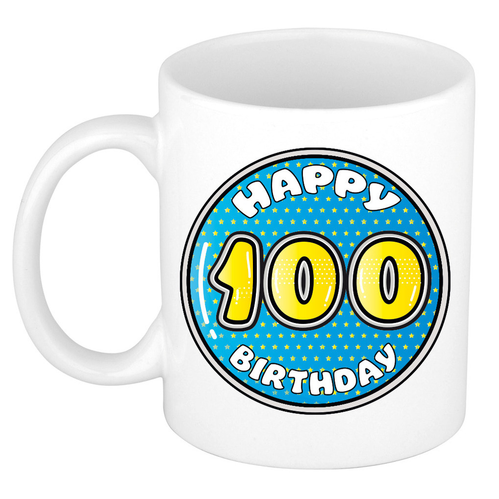 Verjaardag cadeau mok - 100 jaar - blauw - 300 ml - keramiek -