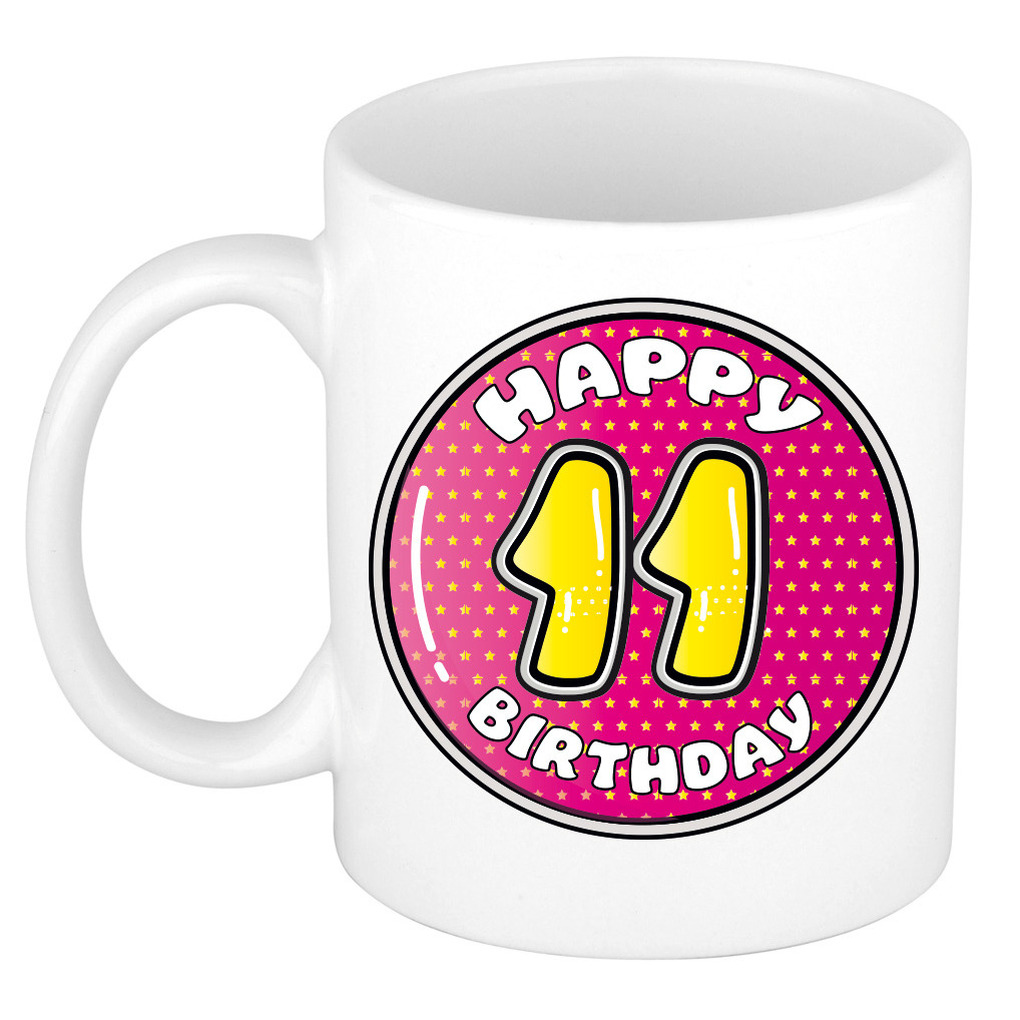 Verjaardag cadeau mok - 11 jaar - roze - 300 ml - keramiek -