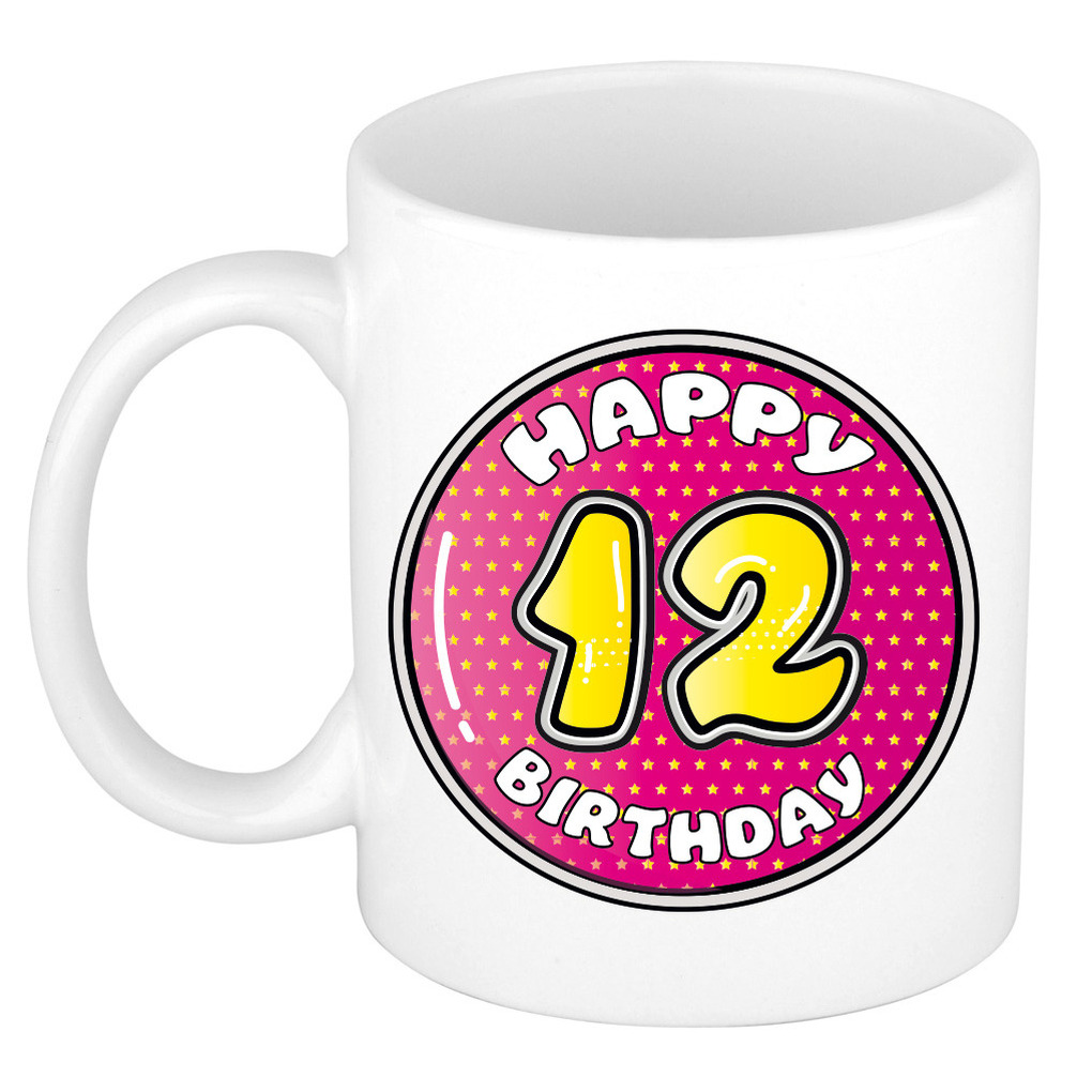 Verjaardag cadeau mok - 12 jaar - roze - 300 ml - keramiek -