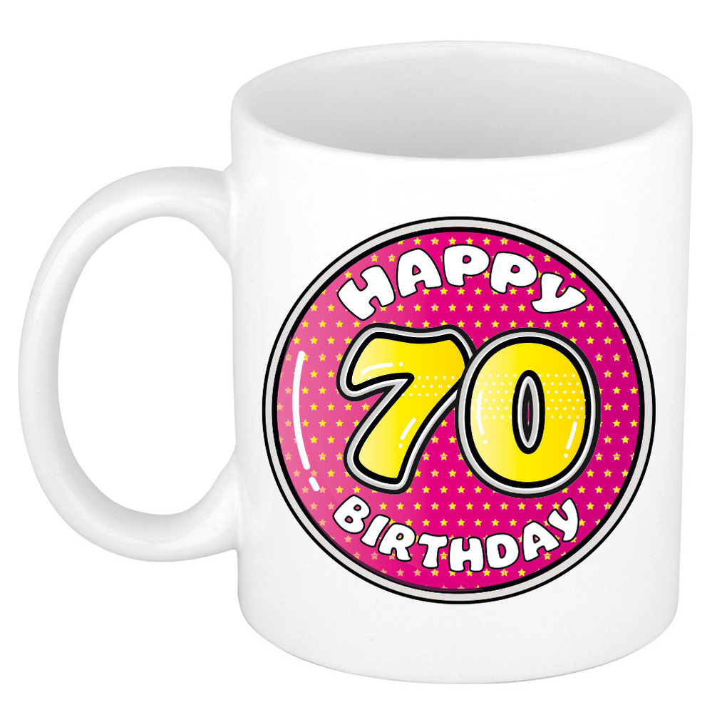 Verjaardag cadeau mok - 70 jaar - roze - 300 ml - keramiek -