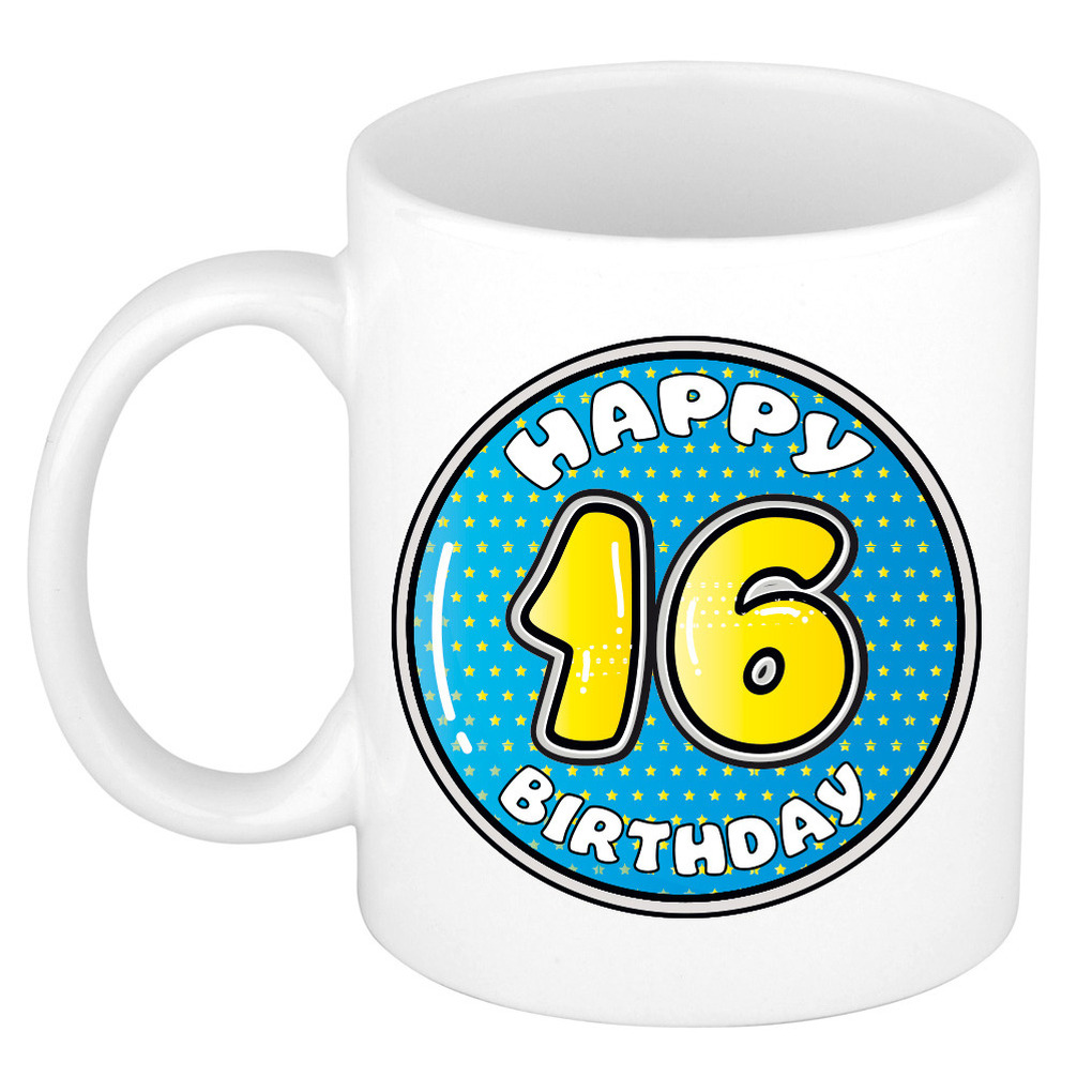 Verjaardag cadeau mok - 16 jaar - blauw - 300 ml - keramiek -