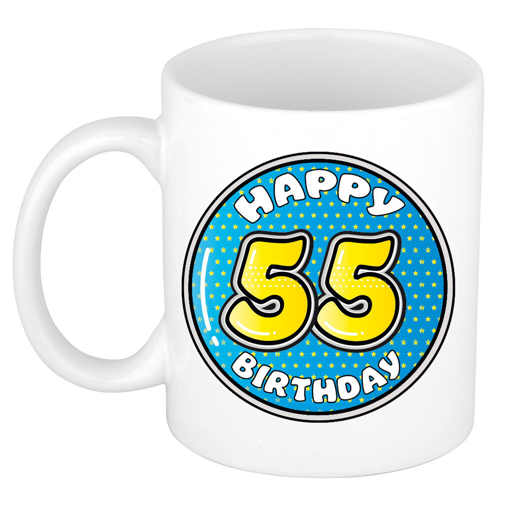 Verjaardag cadeau mok - 55 jaar - blauw - 300 ml - keramiek -