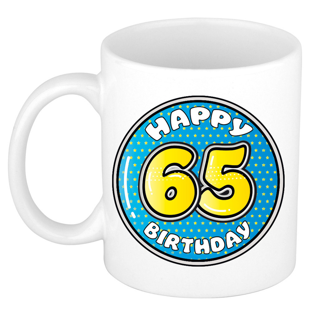 Verjaardag cadeau mok - 65 jaar - blauw - 300 ml - keramiek -