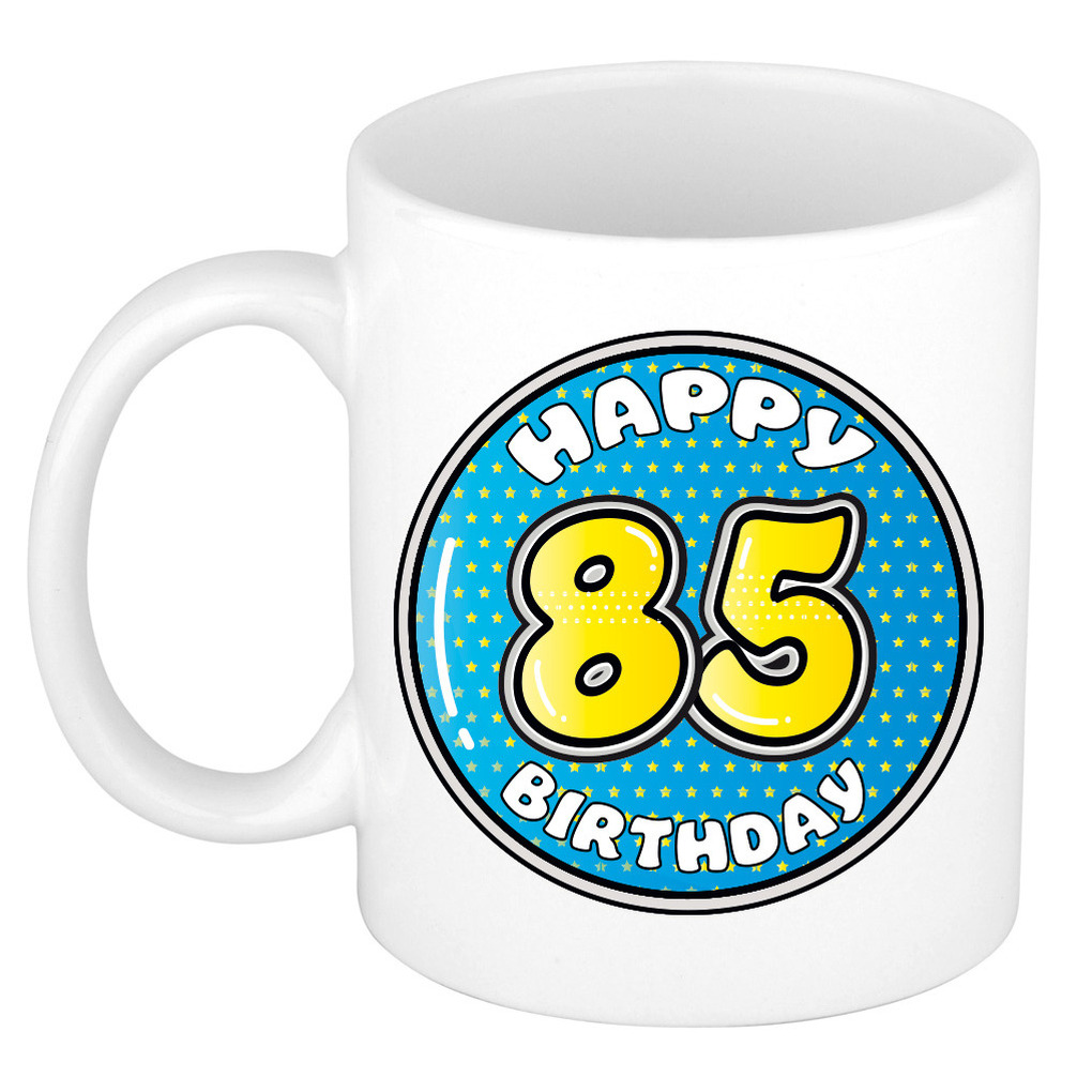 Verjaardag cadeau mok - 85 jaar - blauw - 300 ml - keramiek -